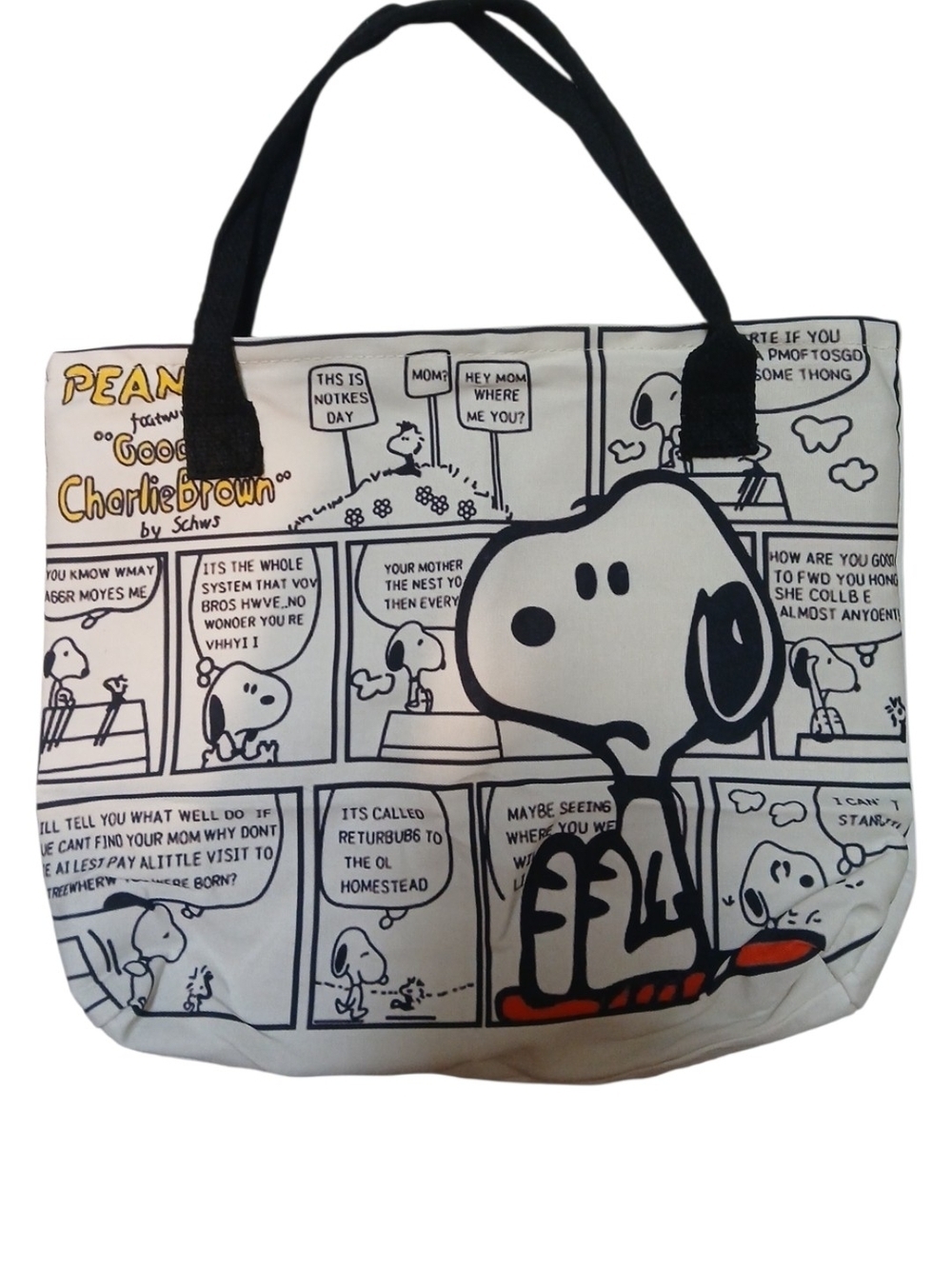 Peanuts -ECO Friendly, NWT Tote Bag,Snoopy-Comic Strip Background,Zipper Closure